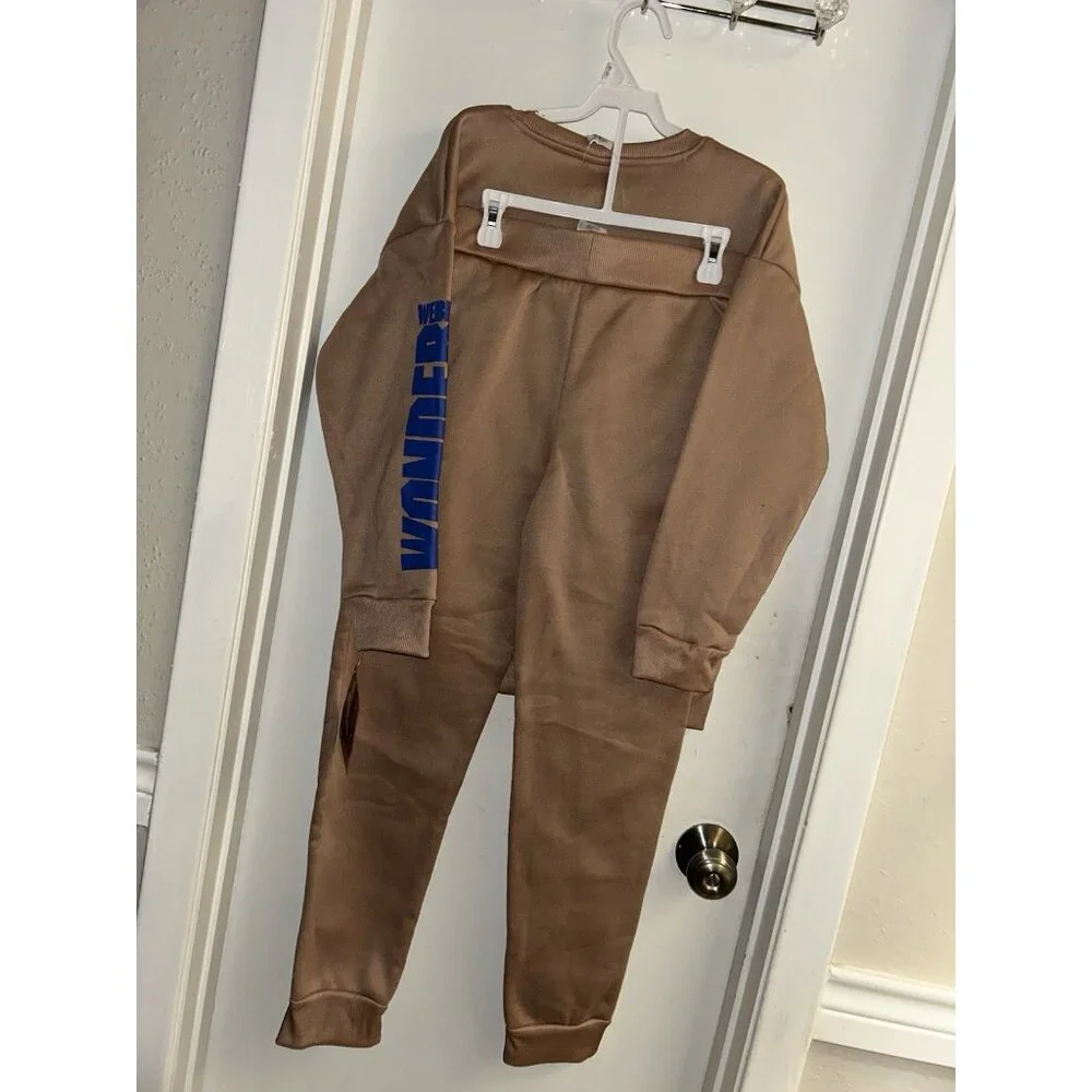 Spider Man Brown 2-Piece Casual Marvel Crew Neck Sweater& Jogger Set Size 10/12